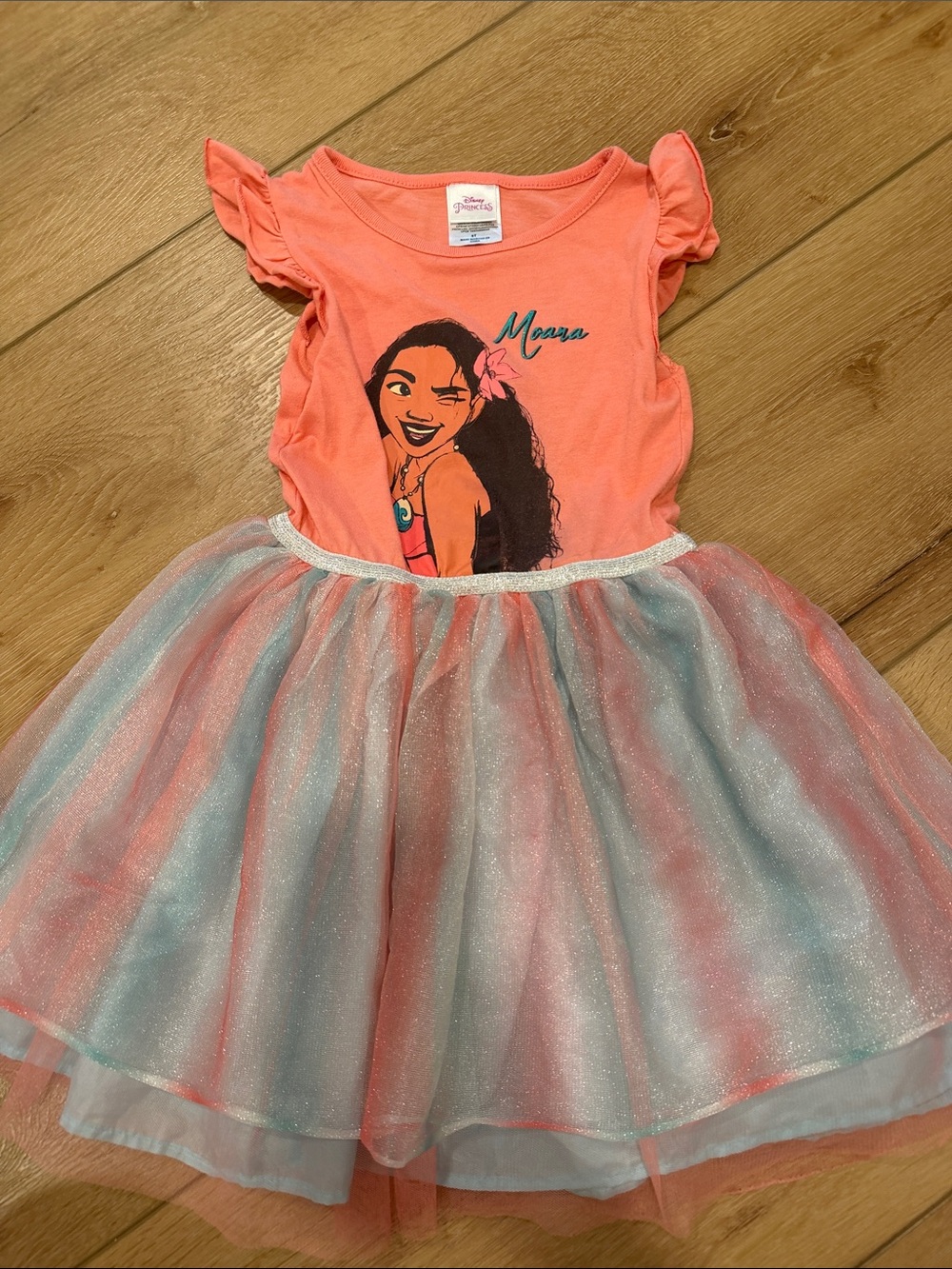 Disney Coral Moana Tulle Skirt Dress with Pastel Blue Accents